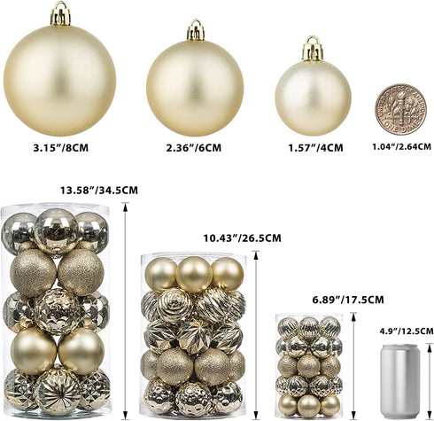 20Ct Christmas Ball Ornaments for Xmas Tree Shatterproof Christmas Decorations Hanging Ball Small for Holiday Party Decoration Tree Ornaments (Champaign Gold, 3.14In)