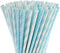 ALINK Biodegradable Light Blue White Paper Straws, Pack of 100 Party Straws for Juice, Cocktail, Smoothies, Birthday, Wedding, Bridal/Baby Shower and Christmas Decorations Supplies