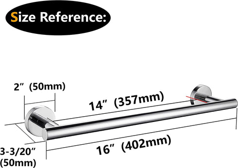 Nolimas Polished Chrome Bath Towel Bar Single Bars Towel Rack Rod Classic Wall Mounted Stainless Steel Bathroom Towel Bar Toilet Kitchen Towel Shelf Single Layer,16inch