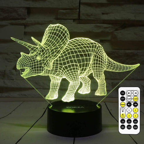 ZOKEA Night Lights for Kids Dinosaur 3D Night Light Bedside Lamp 7 Colors Changing with Remote Control Best Birthday Gifts for Boys Girls Kids Baby (Dinosaur Triceratops)¡