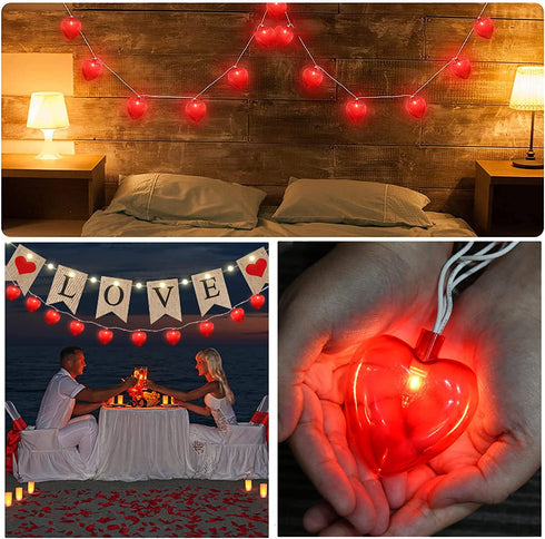 Doratale 8.5Ft Valentine's Day Decorations String Lights, Red Heart String Lights Outdoor with 10 Bulbs, Connectable Valentine's Day Fairy Heart Shape Lights for Indoor Outdoor Holiday Party Wedding