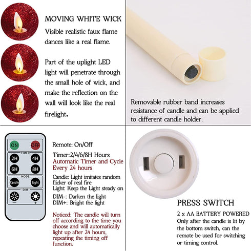 Flameless Taper Candles H9"x D1" Dripless Real Wax Moving Wick Electric Candles with Remote Timer LED Battery Operated Candles for Table Centerpieces Party Decorations Ivory