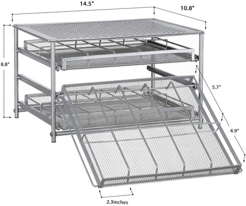 NEX Spice Rack Organizer for Cabinet, 3 Tier Kitchen Seasoning Food Jars Storage Drawer with Labels, Silver