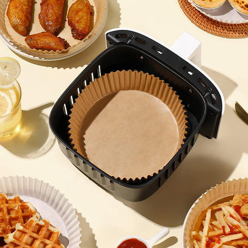 Air Fryer Disposable Paper Liner,Disposable Fryer Paper Pads, Non-Stick Air Fryer Lined Oil Resistant, Waterproof, Food Grade Baking Paper Baking Microwave Baking Paper 6.3" (50 Colors)