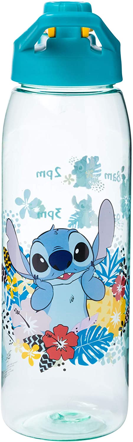 Silver Buffalo Disney Lilo and Stitch Tropical Refill Times Tritan Water Bottle, Screw Top Lid, 28 Ounces