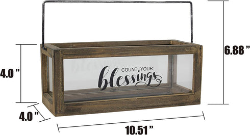 Stonebriar Count Your Blessings Rustic Rectangular Wood and Glass Tray Rail Candle Holder with Sentiment Saying, Brown
