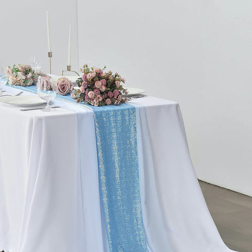 Pufogu 10Ft Baby Blue Chiffon Table Runner Sheer 29x120 Inch for Romantic Wedding Decor Bridal & Baby Shower Birthday Rustic Party Decoration