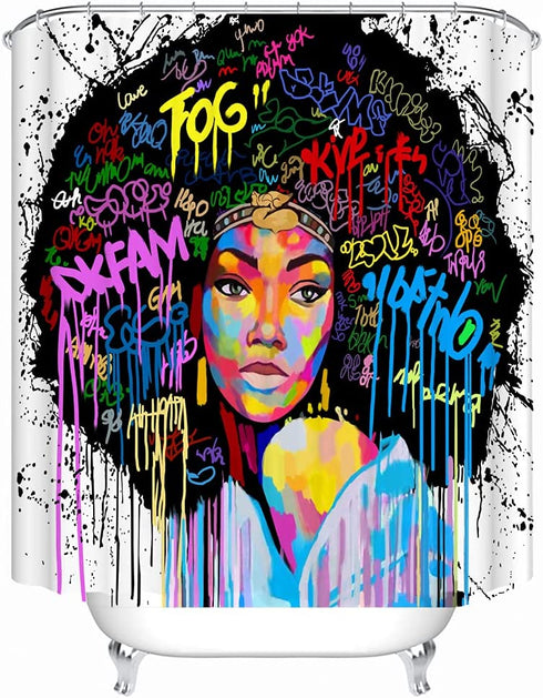 LYFANS, Waterproof Hooks & Liners for Bathroom Accessories ,Polyester Fabric Shower Curtain for Bathtub,Wide Bright African American Black Girl 3D Printed Toilet Room Hangings with Hooks, 60€³ x 72€³