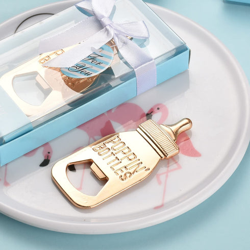 Yuokwer 12pcs Bottle Opener Baby Shower Favor for Guest,Rose Gold Feeding Bottle Opener Wedding Favors Baby Shower Giveaways Gift to Guest, Party Favors Gift & Party Decorations Supplies (Blue, 12)