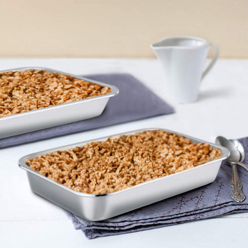 Stainless Steel Sheet Cake Pan Set of 2, E-far 10.6 x 8.3 x1.7 Inches Small Brownie Baking Pan, Rectangular High-Sided Cookie Sheet Pan Fit for Toaster Oven, Non-Toxic & Heavy Duty, Dishwasher Safe