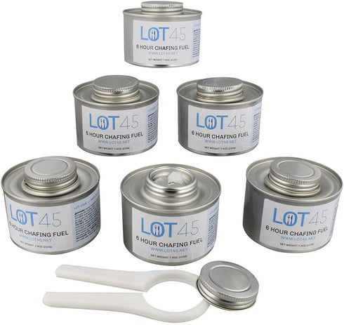 Lot45 6 Hour Cooking Fuel Wick Chafing Dish Fuel Cans for Food, Burners for Chafing Dishes, 6-Pack and Free Lid Opener