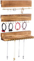 Jewelry Organizer Wall Mounted Set of 3, Wood Hanging Jewelry Organizer Holder with Removable Bracelet Rod and 24 Hooks, Display for Hanging Rings, Earrings, Necklace Holder (Rustic brown)€¦