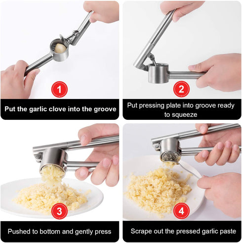 Mempedont Garlic Press Mincer - Update 304 Stainless Steel Garlic Crusher & Peeler Set, Larger & Longer Detachable, Heavy-duty, Rust Proof Garlic Mincer Design for Extracts More Garlic Paste Per Clove