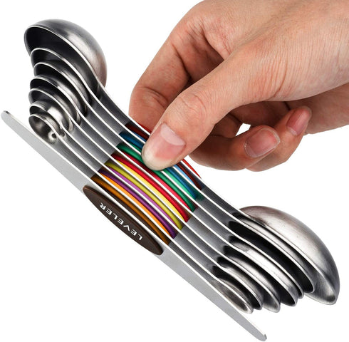 Magnetic Measuring Spoons Set of 8 Stainless Steel Dual Sided Stackable Measuring Spoon Nesting Teaspoons Tablespoons for Measuring Dry and Liquid Ingredients