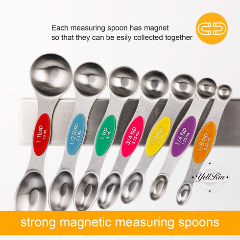 Magnetic Measuring Spoons Set of 8 Stainless Steel Dual Sided Stackable Measuring Spoon Nesting Teaspoons Tablespoons for Measuring Dry and Liquid Ingredients