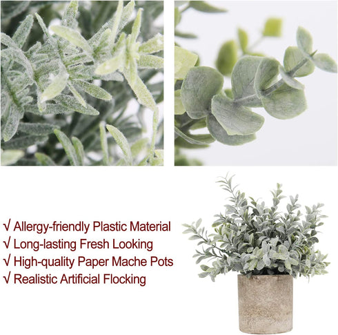 C APPOK Artificial Potted Plants Fake Eucalyptus Plant, Mini Plastic Green Grass with Pot, Faux Rosemary Plants for Home Decor, Indoor, Table Decoration - 3 Pack, Flocking Green
