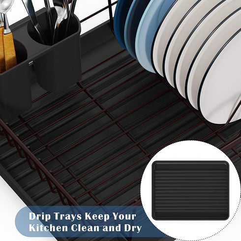 Dish Drying Rack, GSlife Small Dish Rack with Tray Compact Dish Drainer for Kitchen Counter Cabinet ,Bronze