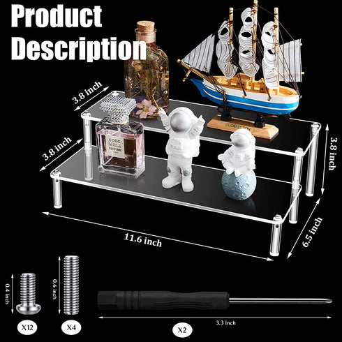 Acrylic Riser Display Dessert Stand Riser Clear Tiered Display Shelf Clear Cupcakes Stand for Cabinet Countertops Table Decoration and Organizer (2, 11.6 x 6.5 x 3.8 Inches)
