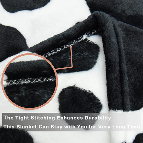 Fleece Cow Print Blanket Black and White Bed Cow Throws Soft Couth Sofa Cozy Warm Small Blankets Plush Gift for Daughter Mom, Bedroom Decor 40x50 inch