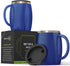 Stainless Steel Insulated Coffee Mugs Set of 2 (14oz) Double Wall Coffee Cups With Spill Resistant Lid & Strong Handle Shatterproof Cups for Cold Drinks & Hot Beverages - for Indoor & Outdoor Use
