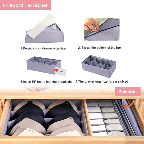 Dresser Drawer Underwear Organizer - Large Drawer Organizer Closet Divider Washable Clothes Bra Sock Tie Foldable Storage Box Drawer Polyester Fabric Baby Cloth Panties Belts Set of 6,Light Gray