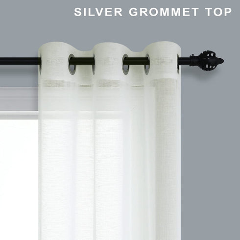 Ivory Sheer Curtains for Living Room 84 Inches Long 2 Panel Set Grommet Draperies Linen Textured Semi Gauze Contemporary Curtains for Bedroom Closet Door European Minimalist