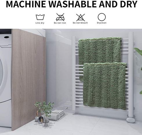 Easy-Going Luxury Chenille Striped Pattern Bath Mat, 20x32 in, Soft Plush Bath Rug, Absorbent Bathroom Rug, Non Slip Perfect Carpet Rugs for Shower, Bedroom, Front Door, Enterway (Greyish Green)