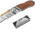 WORKPRO Folding Utility Knife with Belt Clip and Extra 10-piece Blades, Wood Handle Heavy Duty Cutter, Quick-change & Back Lock