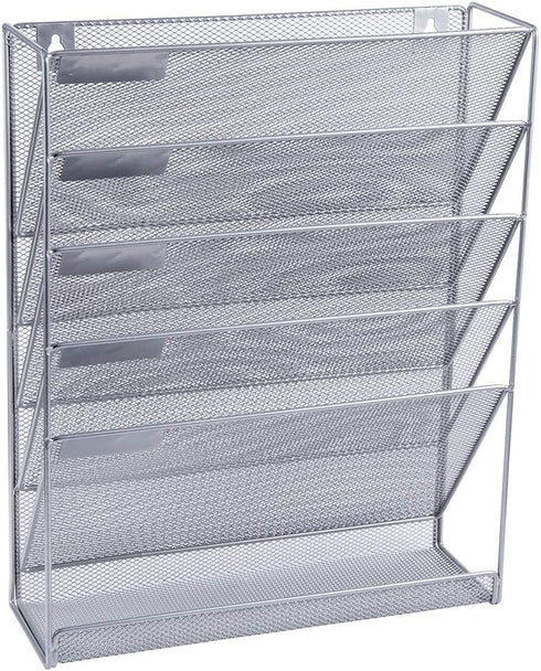 Easepres File Organizer Mesh 5-Tier Black Hanging File Organizer Vertical Holder Rack for Office Home, Silver