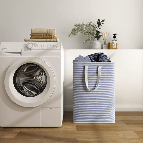 ZERO JET LAG 72L Laundry Hamper with Handles Large Laundry Basket Laundry Bin Collapsable Dirty Clothes Basket Laundry Bag Foldable Dirty Hamper (Striped Blue)