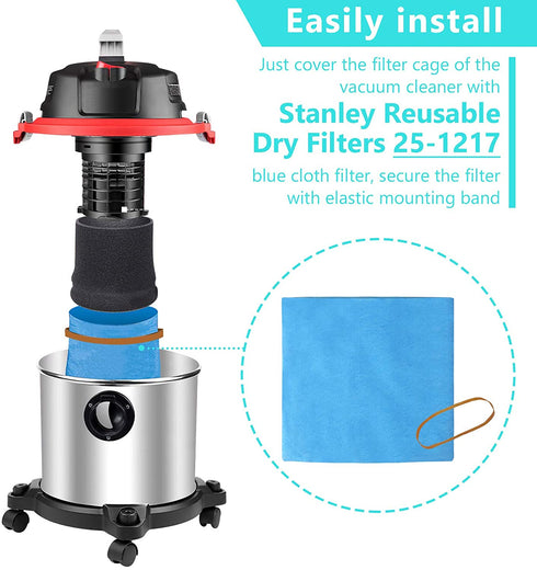 KEEPOW Reusable Dry Filters Bag Compatible with Stanley 1-6 Gallon Wet/Dry Vacuums, Part# 25-1217 (6 Pack)