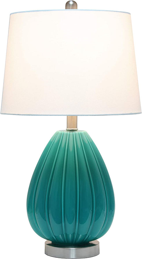 Elegant Designs LT3320-TEL Creased Fabric Shade Table Lamp, Teal/White