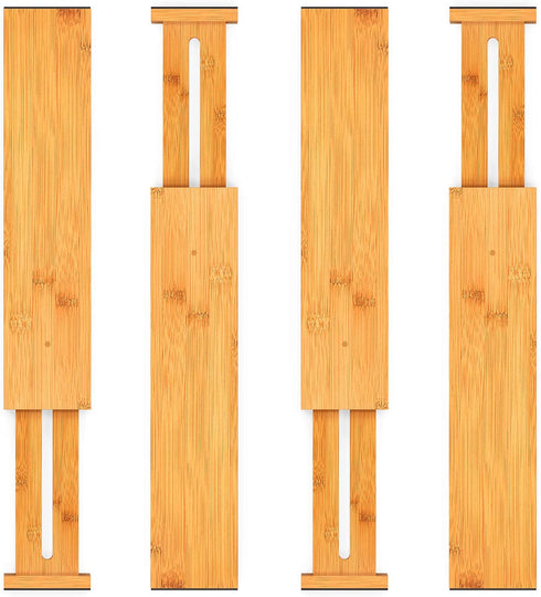 Bamboo Drawer Dividers Organizers Adjustable Expandable Wooden Separators Organization for Kitchen Bedroom Bathroom Dresser 4 Pack (12.5-15.8 inch) by Pipishell