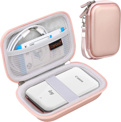 Canboc Hard Case for New Canon Ivy 2 Mini/Canon Ivy Mini/Canon Ivy CLIQ+2 CLIQ 2 CLIQ+ Photo Printer Mobile Wireless Bluetooth Instant Camera Printer, Mesh Bag fit Photo Paper and Cable, Rose Gold