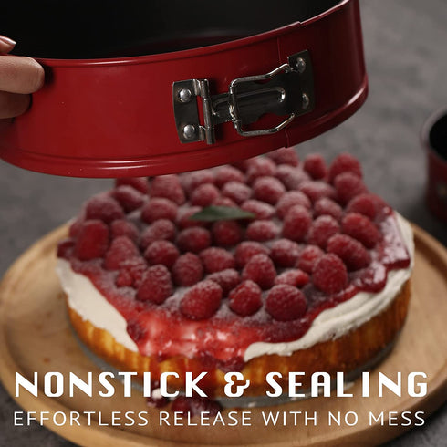 HONGBAKE 7 Inch Springform Pan with Texture, Cheesecake Pans with Leakproof Removable Bottom, Nonstick Round Cake Tin for Baking Smash Cake, Pie, Quiches, Pizza - Red & Dark Grey