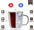 Gezzeny Glass Coffee Mugs, 12.5 Oz Set of 2 Insulated Double Wall Glass Coffee Mugs with Handle & Spoons, Crystal Clear Glass Coffee Cups Espresso cups for Cappuccino, Tea, Latte, Beverage Hot/Cold