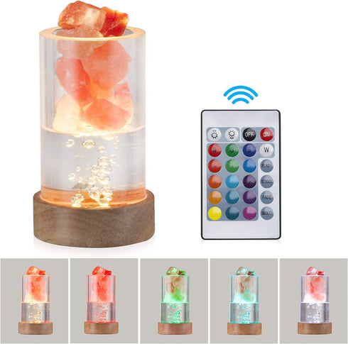Himalayan Salt Lamp with 16 Colors Changing, Zanflare USB Crystal Salt Rock Lamp, Hand Carved Wood Base Table Lamp, Pink Salt Night Light Gifts for Mother, House Warming, Holiday Gifts