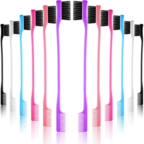 Yaomiao 12 Pieces Hair Edge Brushes Double Sided Edge Control Hair Comb Brushes Eyebrow Brush for Women Girls Natural Styling Hair Edge Brushes Combo Pack Smooth Comb Grooming 6 Random Color