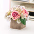 Queen BEE Artificial Silk Flowers in Vase. Fake Pink Roses 3 Heads and Hydrangeas with Ceramic Vase for Home, Wedding, Bathroom Decor. Nightstand Decoration. Home Accent, Small 7" (Pink Rose)