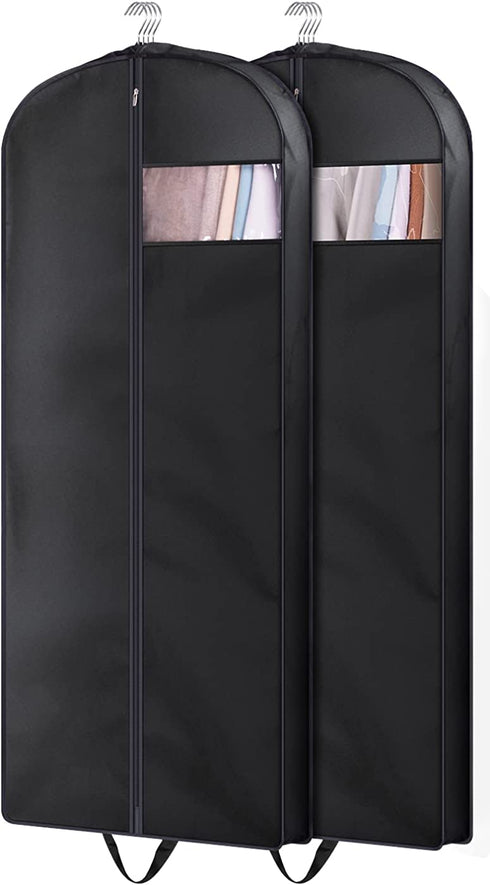 SLEEPING LAMB 60'' Trifold Garment Bags for Dress Storage Travel Dress Bag Gusseted Hanging Clothes Cover for Long Gowns, Coats, 2 Packs, Black