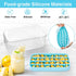 Silicone Ice Cube Tray with Lid container & scoop, Flexible & BPA Free Silicone Mold Making 32Pcs x0.4 Oz Small Square Ice Cubes for Chingling Cocktail and Milk Tea(Blue)