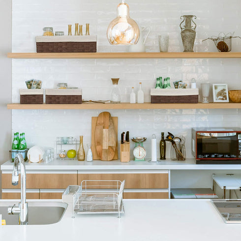 Americanflat Set of 4 Woven Paper Storage Baskets with Removable Linen Liners - Durable Metal Frame - Nesting Baskets for Home Organization- Eco-Friendly'