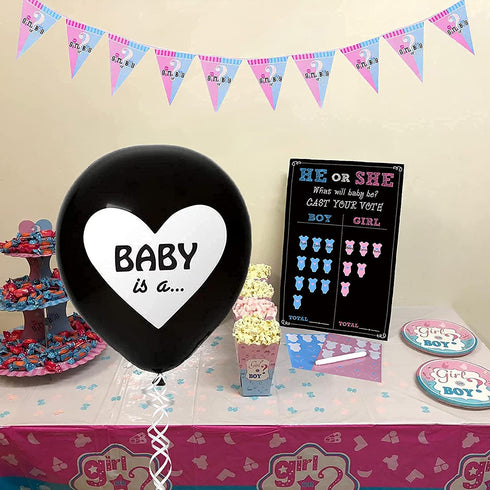 Baby Gender Reveal Board with Stand(12x17), 48 Boy Girl Voting Stickers, 1 Marker(erasable), He or She, Cast Your Vote Game for Guests, Gender Reveal Party Centerpiece Decorations, Chalkboard Design