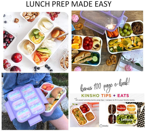 Unicorn Bento Lunch Box for Girls, Kids | Snack Containers with 4 Compartment Dividers, Boxes for Toddlers Pre-School Daycare Tween Lunches BPA Free, Food and Microwave Safe | Purple Rainbow Unicornio