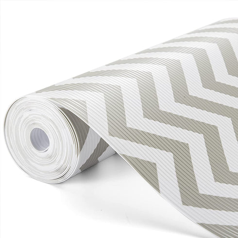 Glotoch Shelf Liner 12" x 20 ft. - Non Adhesive Refrigerator, Kitchen, Drawer Liners, Waterproof and Durable Fridge Table Place Mats for Cupboard, Cabinet, Drawer Liner, Gray and White, Chevron