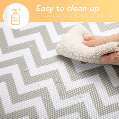 Glotoch Shelf Liner 12" x 20 ft. - Non Adhesive Refrigerator, Kitchen, Drawer Liners, Waterproof and Durable Fridge Table Place Mats for Cupboard, Cabinet, Drawer Liner, Gray and White, Chevron