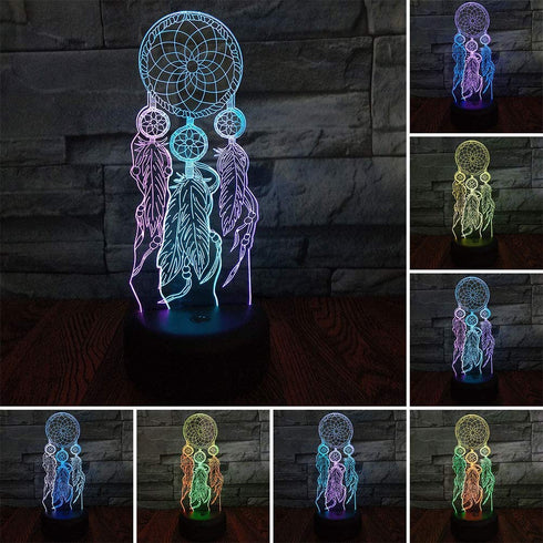 YAOFAR Dream Catcher Night Light LED 3D Illusion USB Dreamcatcher Lamp Present Birthday Gift for Baby Toddler Boy Girl Kid Mother Nursery Bedroom Room Decor (Dream)