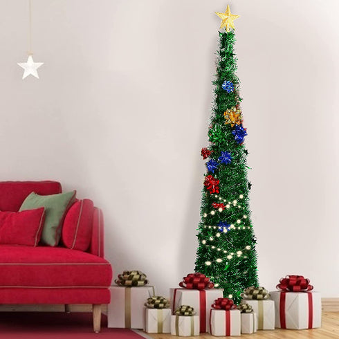 HAKACC 5 FT Christmas Tree, 2 Flash Modes Artificial Christmas Tree with 5 M LED Light for Home Holiday Party Decorations, Easy Assembly, Green