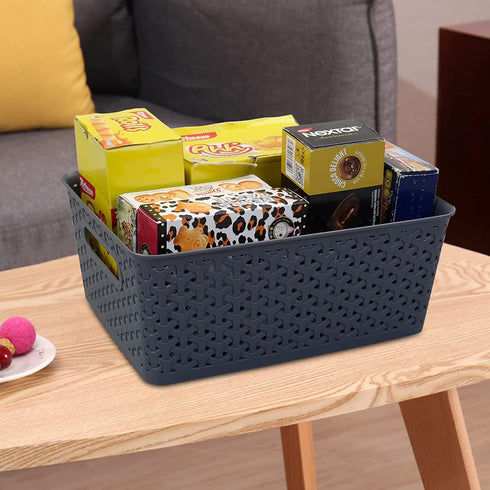 Vababa Gray Plastic Storage Basket, Pack of 4