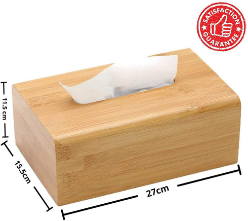 Rectangular Bamboo Tissue Box Cover, Water Resistant Wooden Facial Tissue Box for Bathroom, Office Desk, Nightstand 27 X 15.5 X 11.5 cm